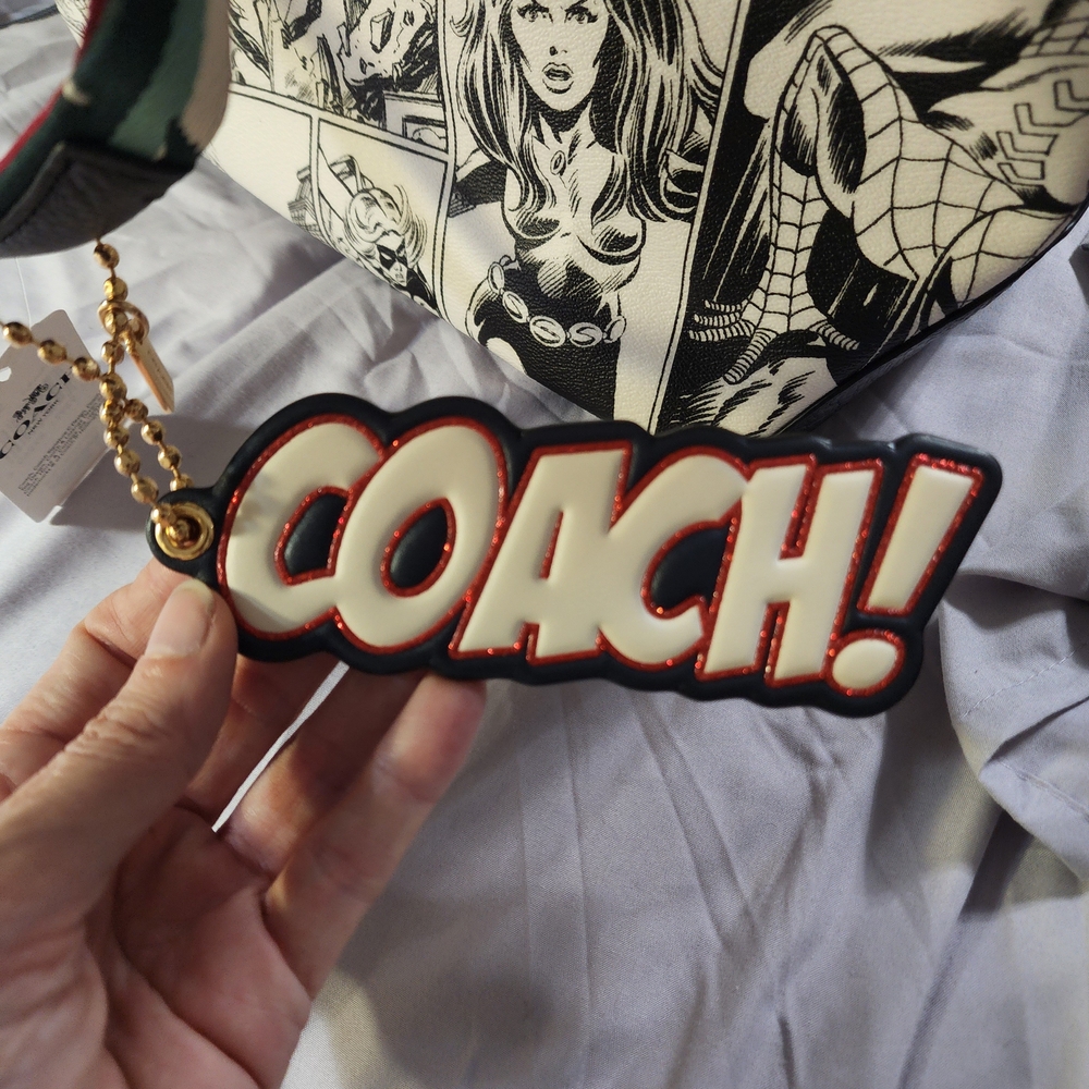 NEW Coach Black and White Marvel Comic Bag Charm, Keychain